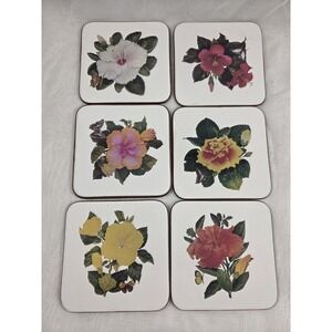 Vgt Jason New Zealand Cork Backed Coasters Set of 6 Botanical Hibiscus Hawaii